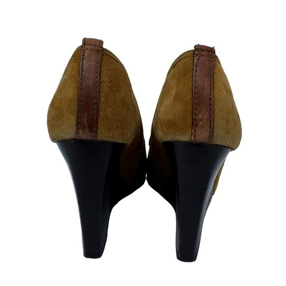 Tory Burch Gabrielle Brown Suede Wedge Booties Almond Toe & Tri-Buckle, Size 7M - Picture 4 of 12